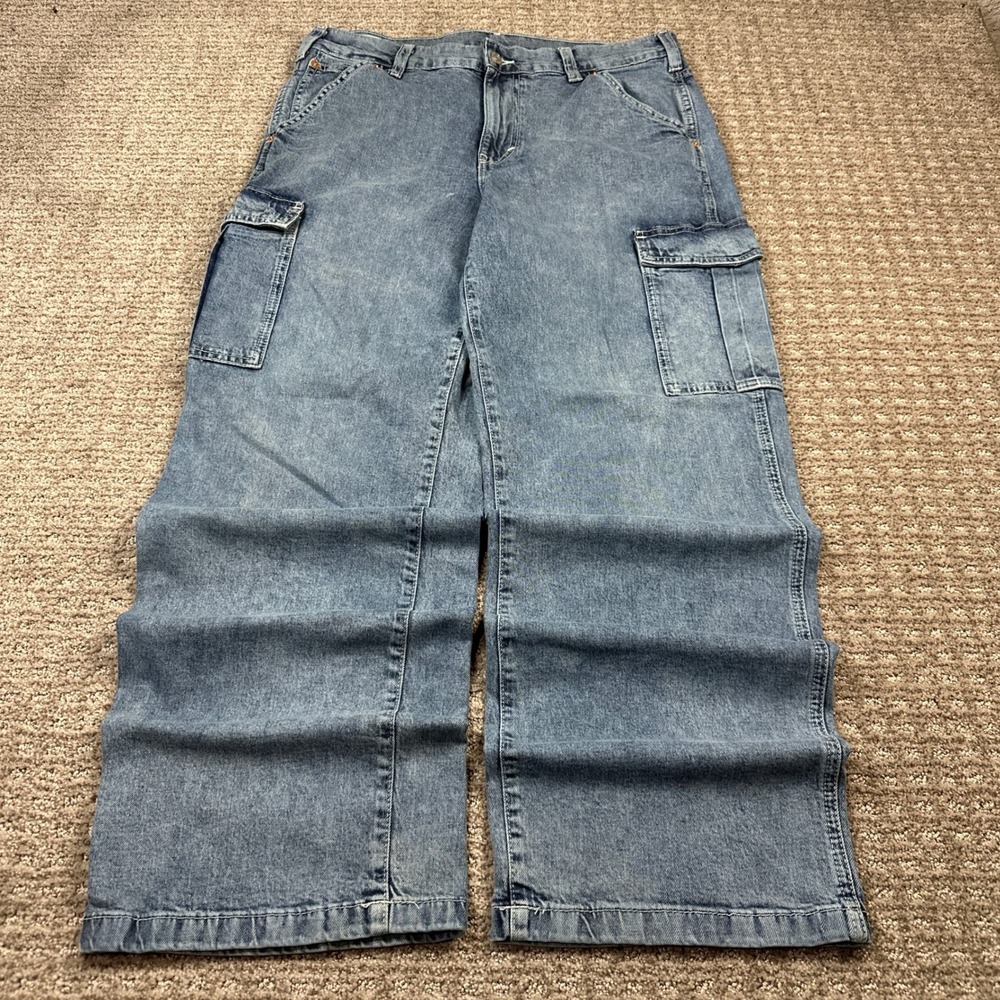 Y2K 90s Gap Loose Cargo Mid Rise Jeans Medium Wash Denim 29/8R Wide Leg Utility